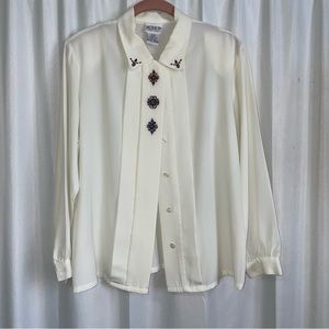 Koret Cream Button Down Shirt with Embellished Collar